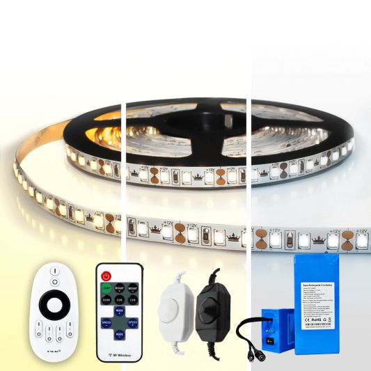 Led strip op batterij Warm wit, Helder wit of Koud wit complete set 3 meter Premium