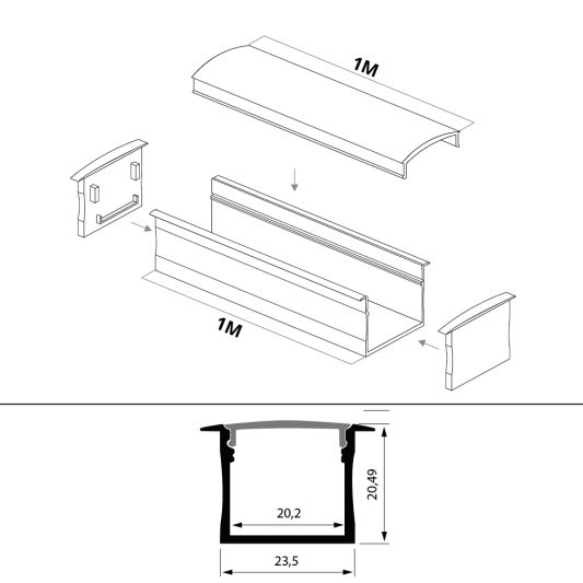 Led strip profiel breed inbouw hoog 1 meter