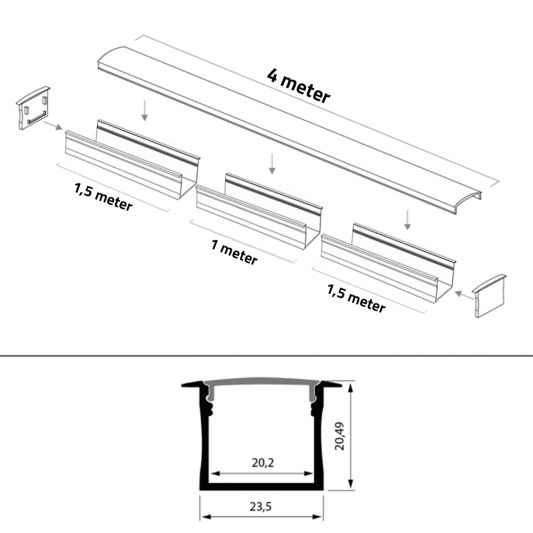 Led strip profiel breed inbouw hoog 4 meter