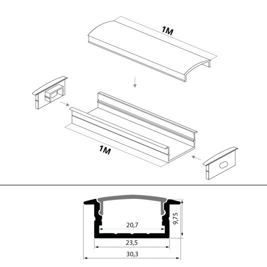 Led strip profiel breed inbouw laag 1 meter