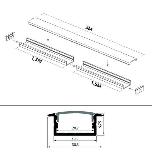 Led strip profiel breed inbouw laag 3 meter