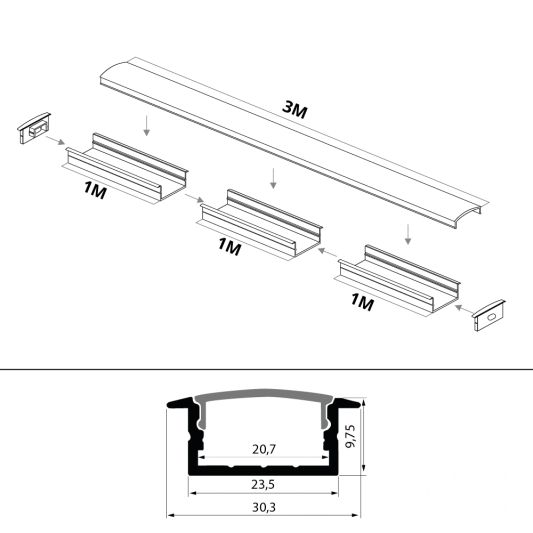 Led strip profiel breed inbouw laag 3 meter