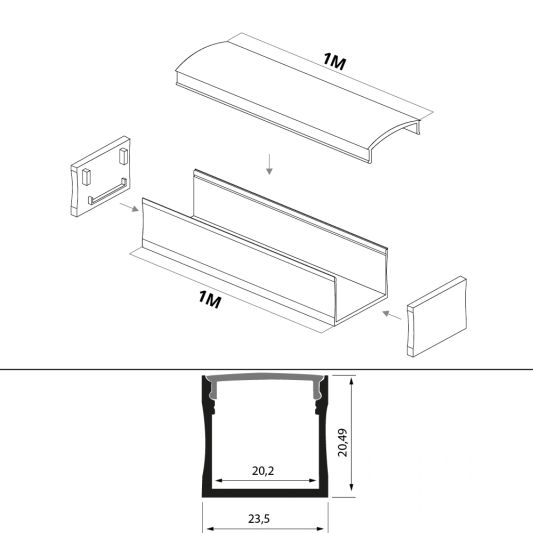 Led strip profiel breed opbouw hoog 1 meter