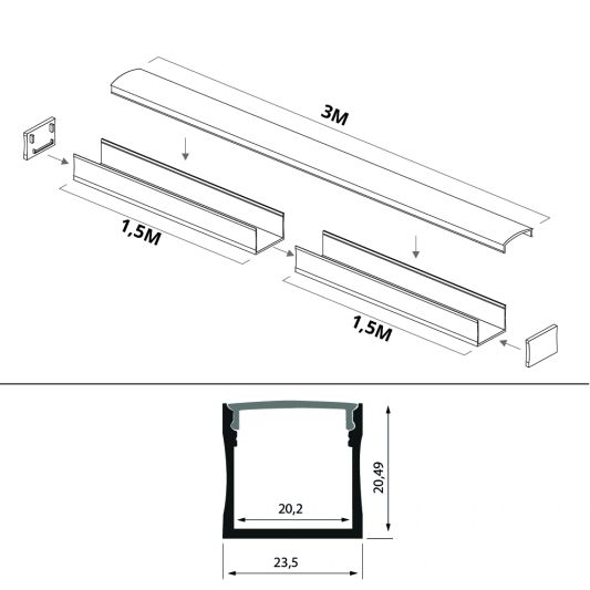Led strip profiel breed opbouw hoog 3 meter
