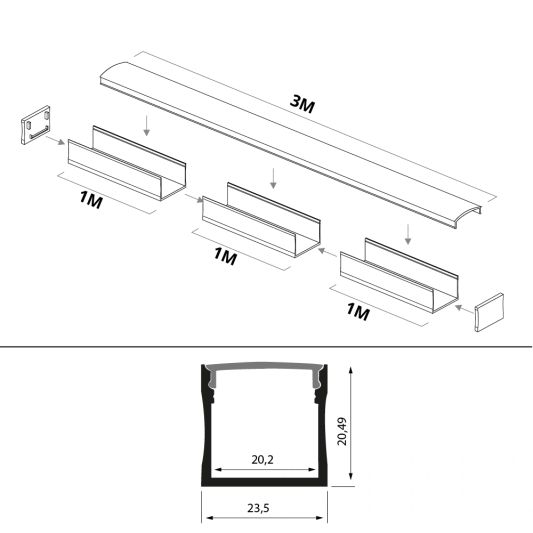 Led strip profiel breed opbouw hoog 3 meter