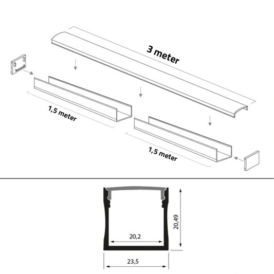 Led strip profiel breed opbouw hoog 3 meter