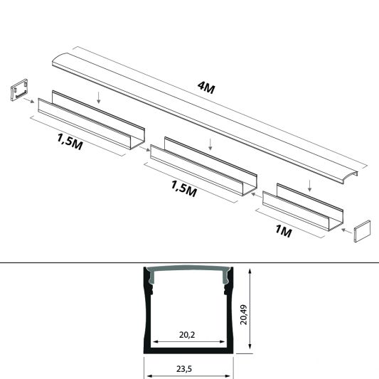 Led strip profiel breed opbouw hoog 4 meter