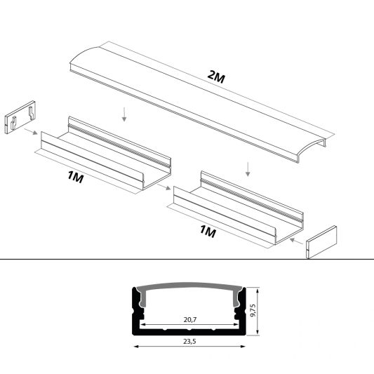 Led strip profiel breed opbouw laag 2 meter