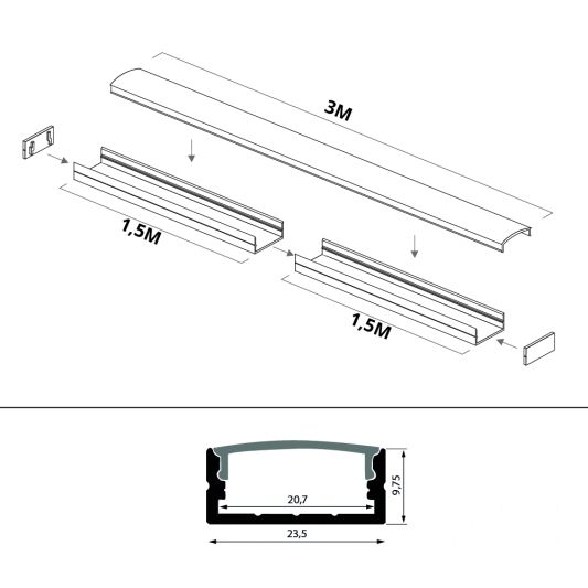 Led strip profiel breed opbouw laag 3 meter