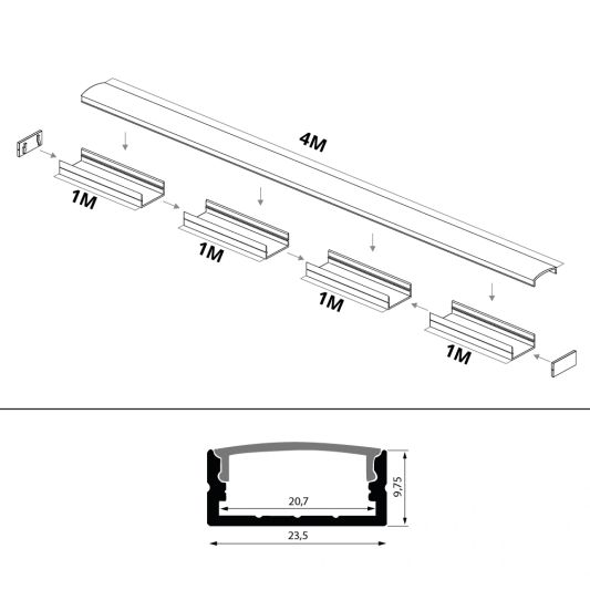 Led strip profiel breed opbouw laag 4 meter