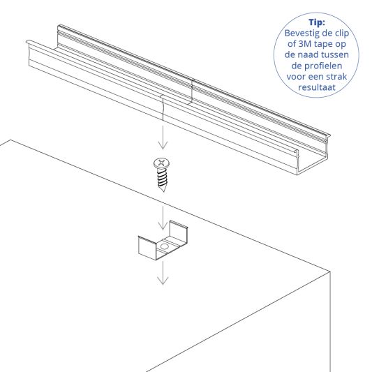 Led strip profiel inbouw Hoog model - compleet met afdekkap 1 meter 15 mm hoog