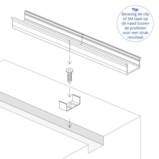 Led strip profiel inbouw Hoog model - compleet met afdekkap 2 meter 15 mm hoog