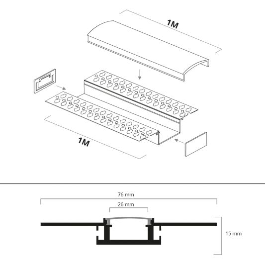 Led stuc profiel 1 meter brede variant