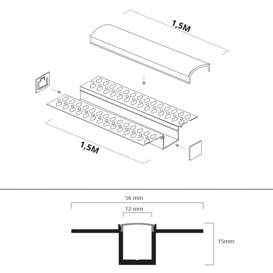 Led stuc profiel 1,5 meter smalle variant