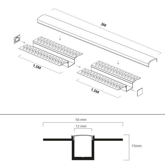 Led stuc profiel 3 meter smalle variant