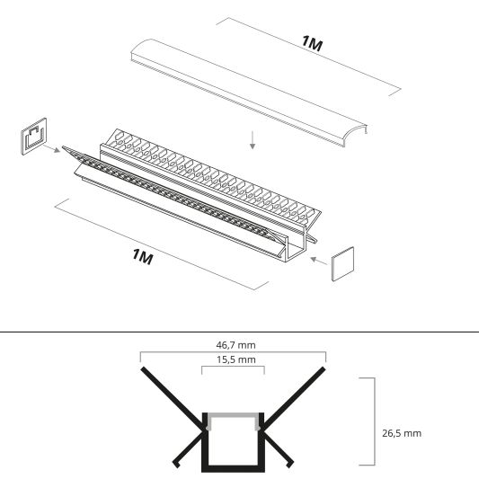 Led tegel profiel / led stuc profiel binnenhoek 1 meter - Smalle variant