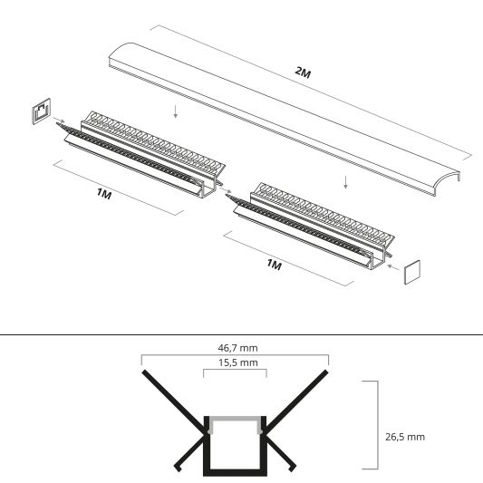 Led tegel profiel / led stuc profiel binnenhoek 2 meter - Smalle variant