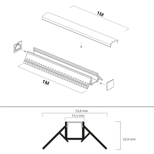 Led tegel profiel / led stuc profiel buitenhoek 1 meter - Smalle variant