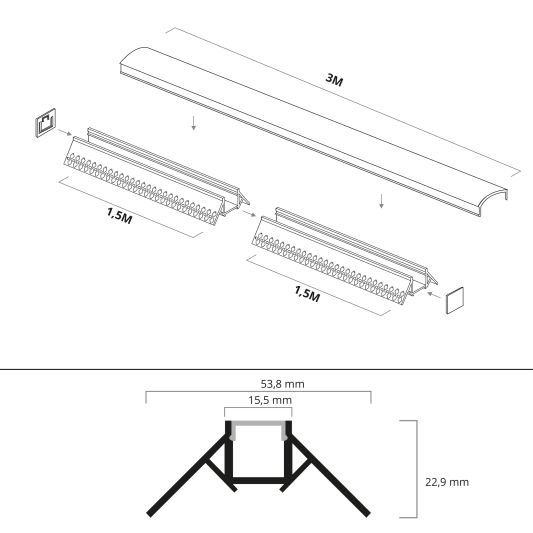 Led tegel profiel / led stuc profiel buitenhoek 3 meter - Smalle variant