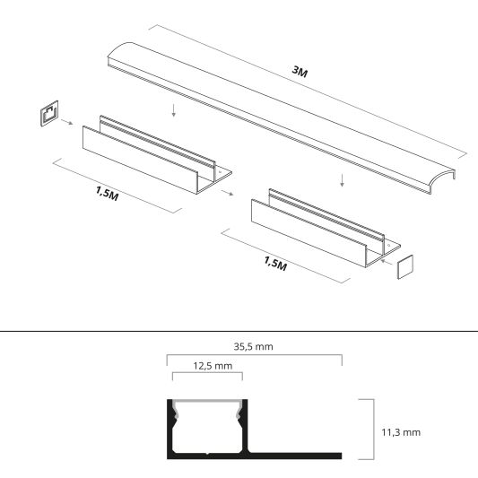 Led tegel profiel / led stuc profiel - Stucstop - 3 meter - Smalle variant