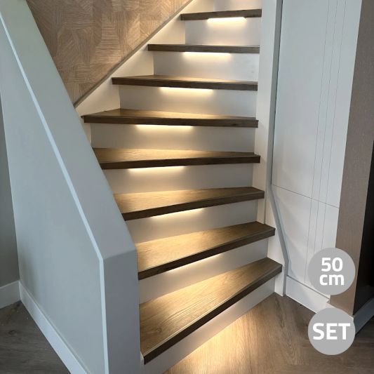 Led trapverlichting set COB - Led strip set met profiel - Helder wit 50 cm