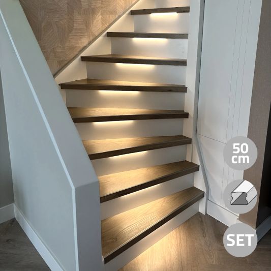 Led trapverlichting set COB - Led strip set met profiel - Helder wit 50 cm