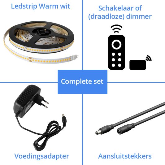 Ledstrip 2 meter warm wit - Complete set Premium Plus - 240 leds p/m