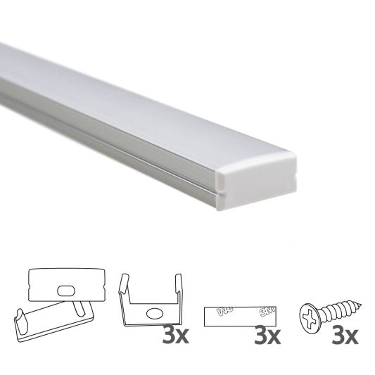 Ledstrip profiel breed opbouw laag model - compleet inclusief afdekkap 1 meter