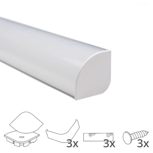 Ledstrip profiel hoek Breed rond model compleet inclusief afdekkap 1,5M