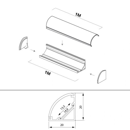 Ledstrip profiel hoek in wit - Slim line - compleet inclusief afdekkap 1 meter