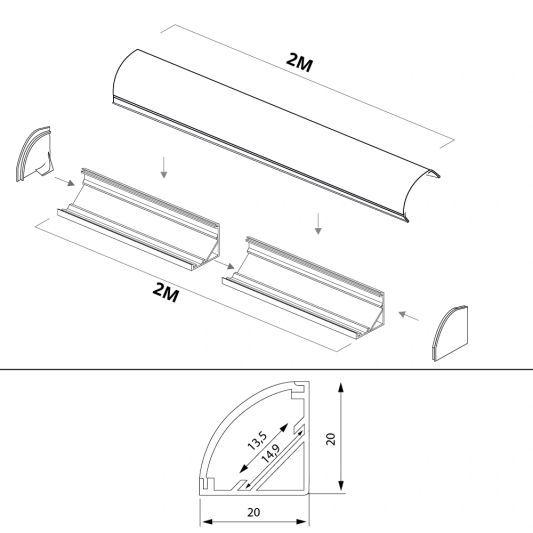 Ledstrip profiel hoek in wit - Slim line - compleet inclusief afdekkap 2 meter
