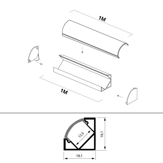 Ledstrip profiel hoek Slim line - compleet inclusief afdekkap 1 meter