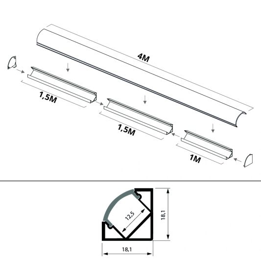 Ledstrip profiel hoek Slim line - compleet inclusief afdekkap van 4 meter