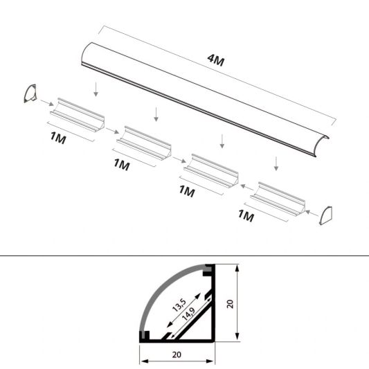 Ledstrip profiel hoek Slim line - compleet met afdekkap 4 meter
