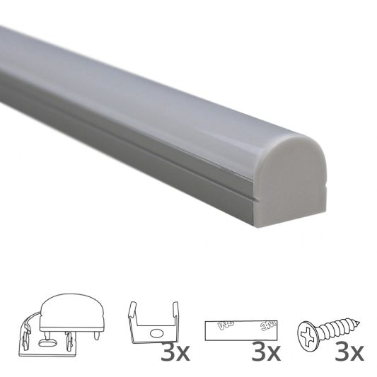 Ledstrip profiel opbouw Breed model - compleet met ronde afdekkap 1,5 meter