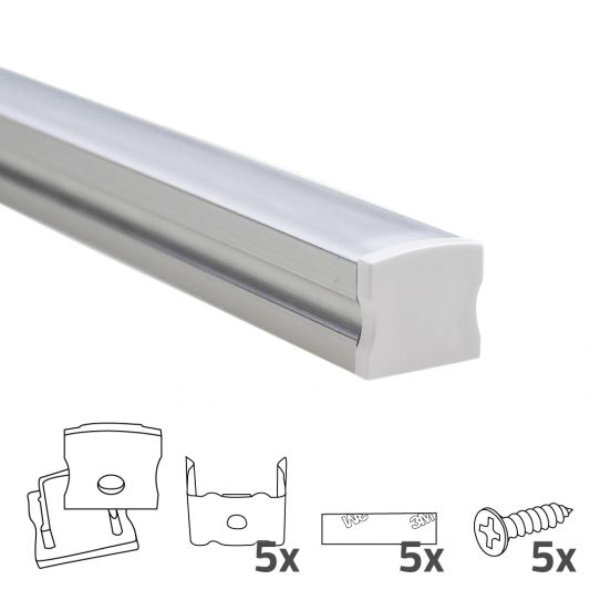 Ledstrip profiel opbouw Hoog model - compleet inclusief afdekkap 2 meter 15 mm