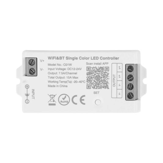 Draadloze touch wanddimmer & wifi controller voor witte led strips - complete set