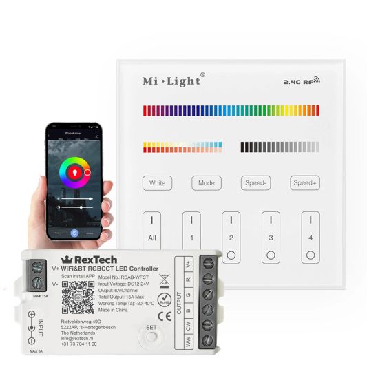 Milight touch wandpaneel & wifi controller voor RGBWW led strips 230V - complete set