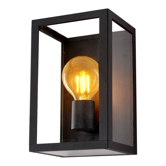 Moderne zwarte wandlamp voor buiten met E27 Zigbee filament led lamp