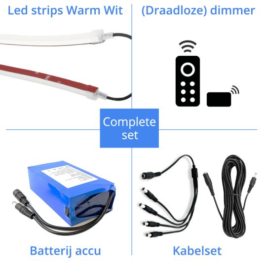 Parasolverlichting led strip set Warm Wit - 4 led strips op batterij