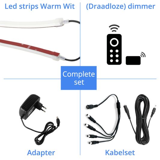 Parasolverlichting led strip set Warm Wit - 4 led strips