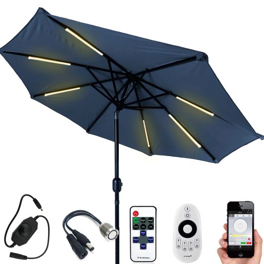 Parasolverlichting led strip set Warm Wit - 6 led strips op batterij