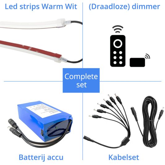 Parasolverlichting led strip set Warm Wit - 6 led strips op batterij