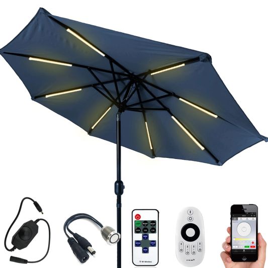 Parasolverlichting led strip set Warm Wit - 8 led strips op batterij