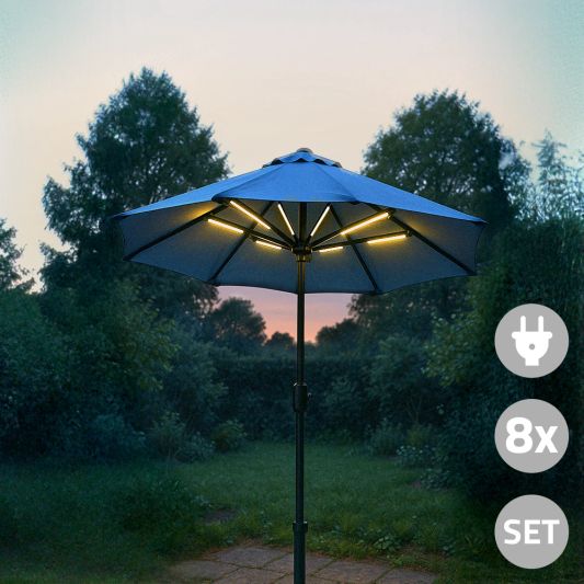 Parasolverlichting led strip set Warm Wit - 8 led strips