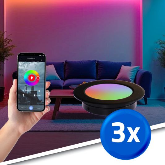 RexTech RGBWW Inbouwspot Zwart 3 pack