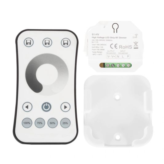 RF Controller + Afstandsbediening voor 230V enkelkleurige LED strips – complete set voor draadloze bediening