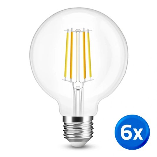 Slimme filament lamp - Dual white 7W E27 fitting - G95 model - voordeelset van 6