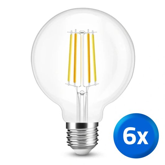 Slimme filament lamp - Dual white 7W E27 fitting - G95 model - voordeelset van 6