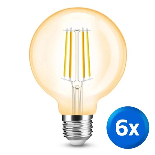 Slimme filament LED lamp - Dual white 7W E27 fitting - G95 model colored - voordeelset van 6